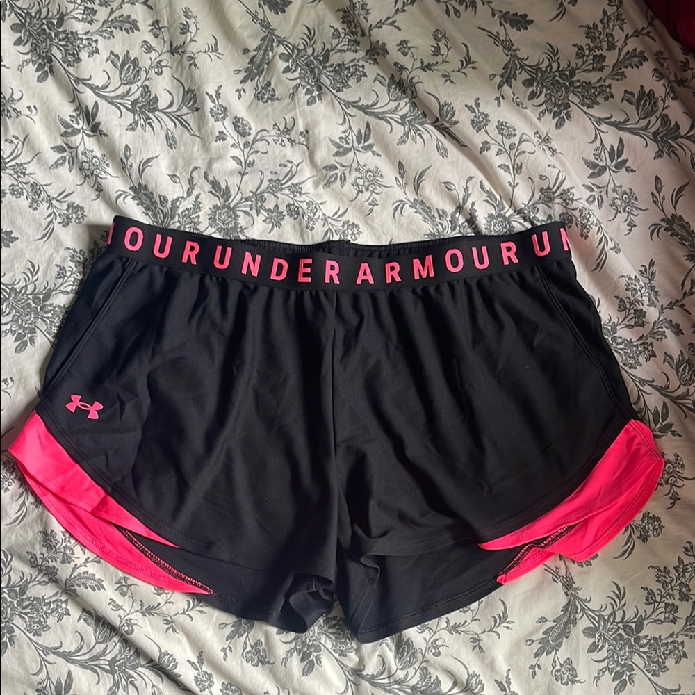 Under Armour Black and Pink Athletic Shorts with Elastic Waistband